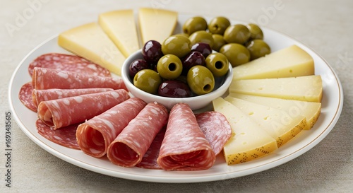 Cheese olives and salami platter