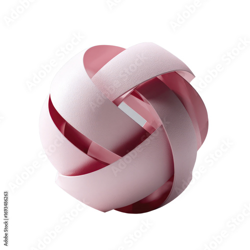 Abstract pink geometric sphere with textured and glossy curved surfaces