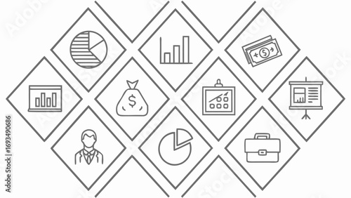 Diamond Grid of Business and Financial Icons with People and Charts finance growth