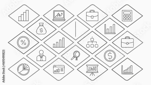 Diamond Layout of Business and Financial Icons with Growth and Data finance chart