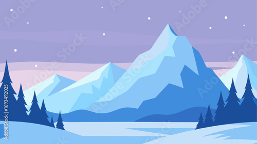 Winter landscape with snowy mountains view
