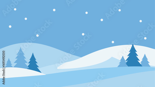 Winter landscape with snow and pine trees