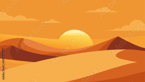 Desert landscape with sun and sand dunes