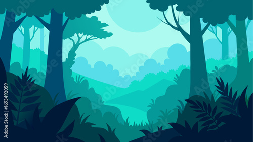 Illustration of a dense teal green forest