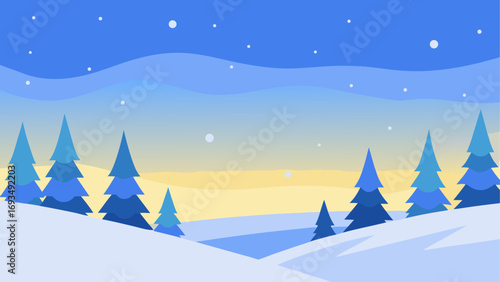 Winter landscape with mountains and trees