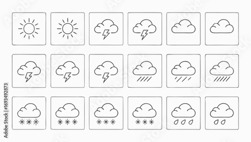Set of Hand- Drawn Weather Icons sunny cloud