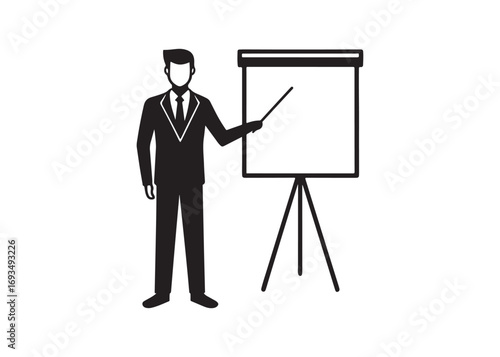 Businessman Presenting Blank Flip Chart.