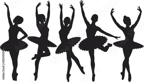 Ballerina silhouette vector, elegant dance pose clipart, female ballet dancer art, classical performance icons, graceful motion, flat vector illustration