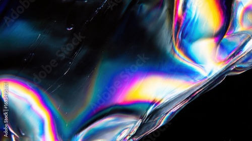 Abstract Iridescent Fluid Waves with Rainbow Colors on Black Background