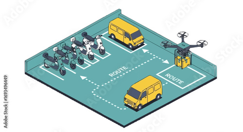Drone Delivery Service with Scooters and Vans for Efficient Logistics and Transportation Solutions