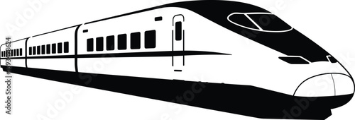 High-speed bullet train silhouette, modern railway transportation vector, futuristic rail transit illustration, fast passenger locomotive design in black and white