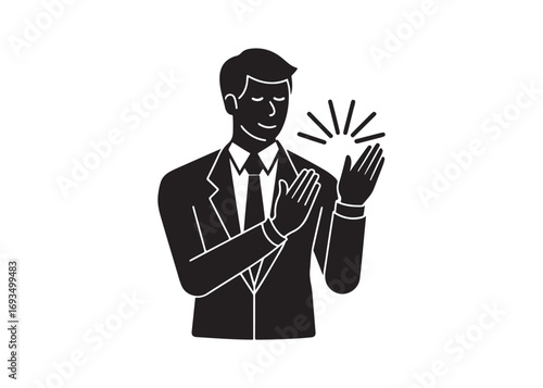 Businessman Applauding:  Monochromatic Icon, Success, Achievement, Celebration, Positive Feedback,  Professional Graphic.
