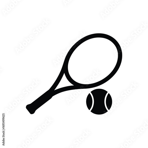 Simple black silhouette of a tennis racket and ball
