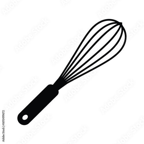 Black silhouette of a kitchen whisk on a white background