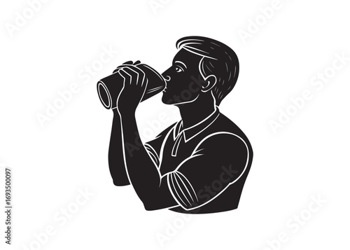 Businessman Drinking Coffee: Monochrome Silhouette, Professional, Serious Mood.