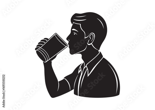 Businessman Drinking Coffee: Monochrome Silhouette, Professional, Serious Mood.