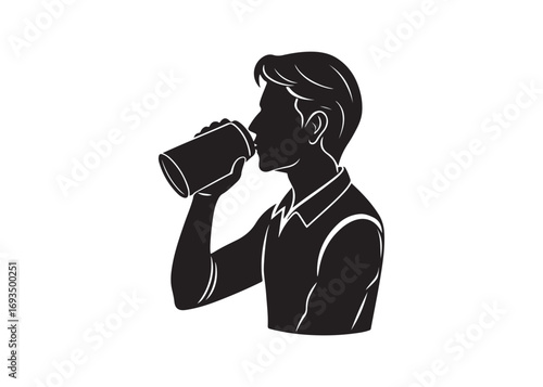 Businessman Drinking Coffee: Monochrome Silhouette, Professional, Serious Mood.