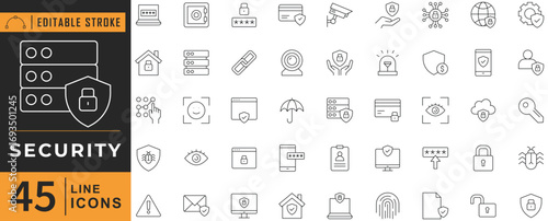 Security line editable icon set. Vector illustration.	
