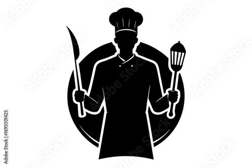 Silhouette of a chef holding cooking utensils