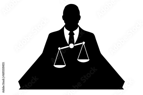 Silhouette of a judge with scales of justice