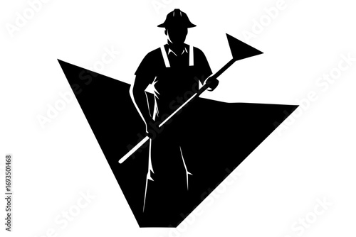 Silhouette of a construction worker with a shovel