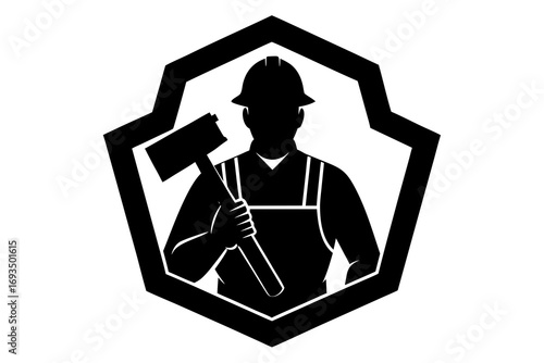 Silhouette of a construction worker holding a sledgehammer