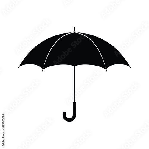 Black silhouette of an open umbrella on a white background