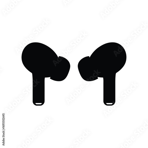 Black silhouette of wireless earbuds on white background