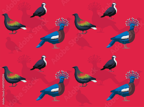 Crown Pigeon Dove New Guinea Set Bird Cartoon Character Seamless Wallpaper Background