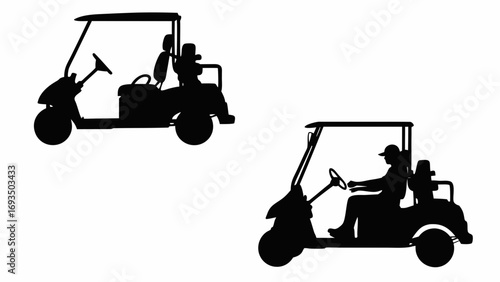 Dynamic silhouettes of golfers driving golf carts capture the spirit of outdoor recreation and sport
