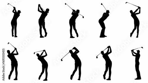 Dynamic golfer silhouettes capture the power and grace of a perfect swing in motion
