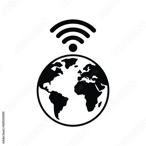 Global wi fi signal emanating from planet earth illustration