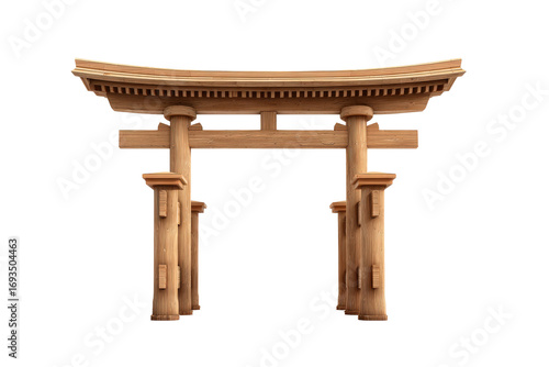 Traditional wooden Japanese Torii gate isolated on white background.