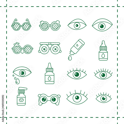 Ophthalmology and Optometry Line Art Icon Set.