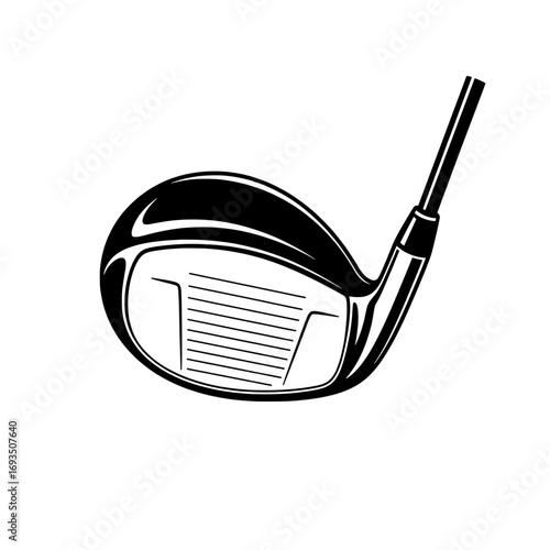 Golf Club's Head: A minimalist monochrome illustration of a golf club head, meticulously detailed to showcase its form, texture, and elegant design.