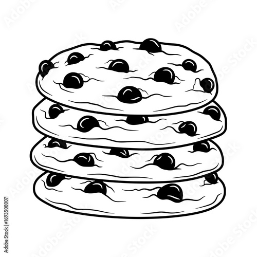 Stacked Chocolate Chip Cookies: A delightful stack of freshly baked chocolate chip cookies, each adorned with generous chocolate chips, evokes a sense of warmth, and indulgence.
