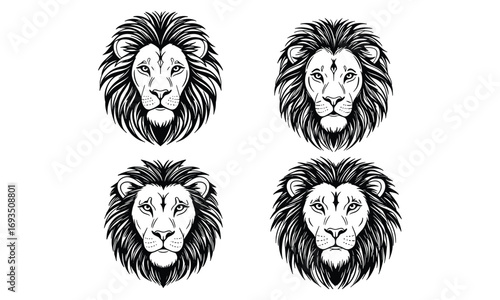 Lion head vector illustration, majestic lion face artwork, tribal tattoo style design, wild animal symbol, powerful beast silhouette drawing