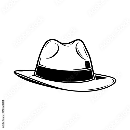 Classic Fedora Icon: An expertly crafted fedora hat, rendered in striking monochrome, captures a timeless essence of sophistication and style, embodying iconic elegance in its design.