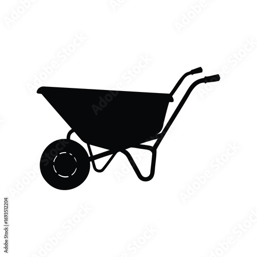 Silhouette of a wheelbarrow, a tool used for carrying and moving materials, seed spreader silhouette vector illustration