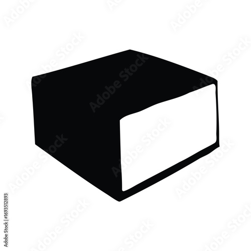 Simple illustration of a black box with a single white rectangular face, tofu block silhouette vector illustration