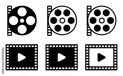 Collection of Film Reel and Play Button Icons for Video and Cinema