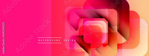 Abstract geometric shapes overlap, creating vibrant gradient effect. Pink, orange hues dominate design, modern aesthetic.