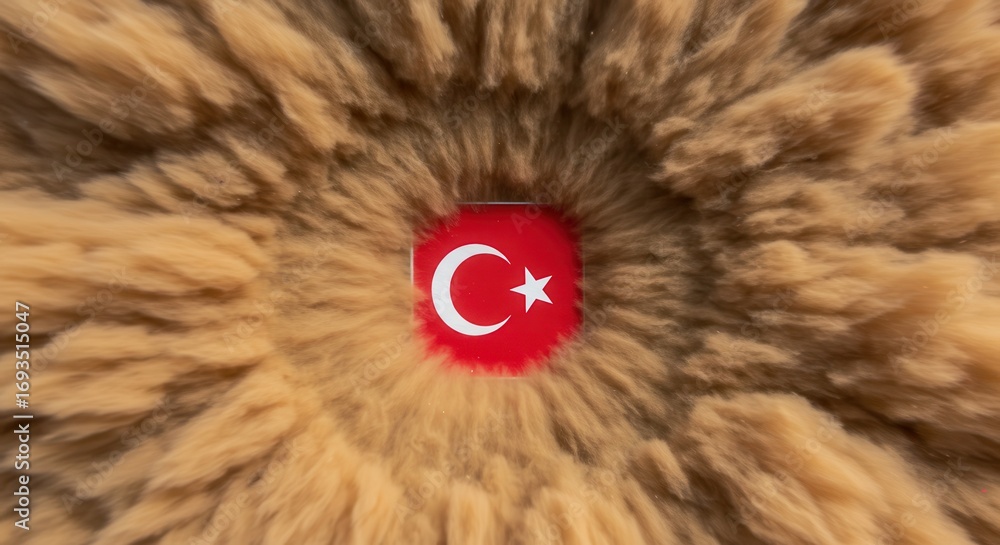 Obraz premium Turkish Flag Amidst Dust: A striking, abstract image of the Turkish flag at the center of a whirlwind of dust, symbolizing transformation or turmoil, with a unique aesthetic.