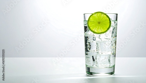 Sparkling water with lime in a glass
