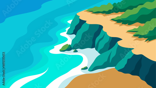 Aerial view of cliffs and ocean coastline