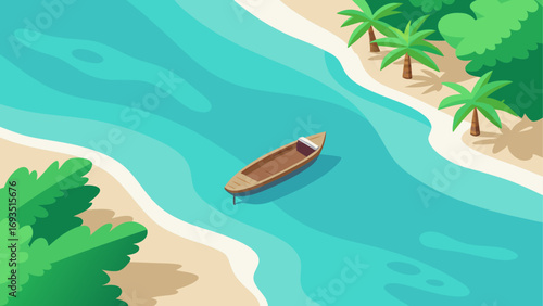 A boat sailing near a tropical island view