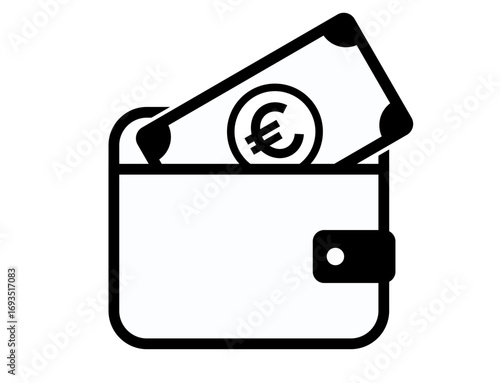 money icon 85 : Wallet with Euro Bills, euro, wallet, EUR, cash, money, finance, currency, bills, euro notes, savings, 