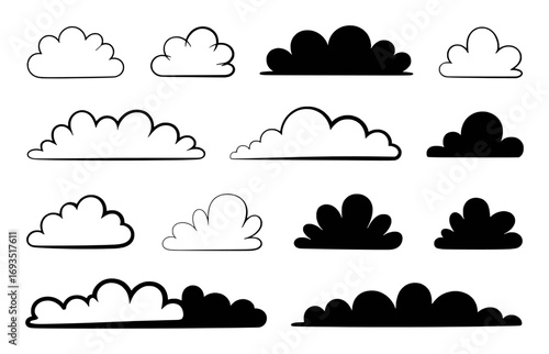 Collection of Black and White Cloud Illustrations for Design