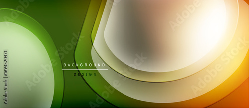 Abstract background features flowing lines, vibrant green, orange, white hues. Modern design elements create dynamic visual effect.