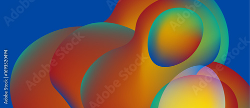 Abstract shapes blend vibrant colors. Smooth gradients create flowing forms, evoking fluid movement, warm tones dominate composition.
